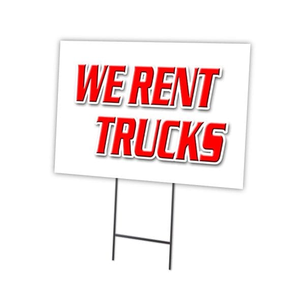 We Rent Trucks Yard Sign & Stake outdoor plastic coroplast window, C-1824-DS-We Rent Trucks